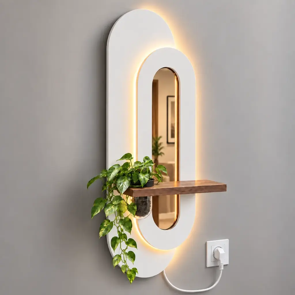Aplique Deco Led Estante Florero Con Espejo 70x150cm 
