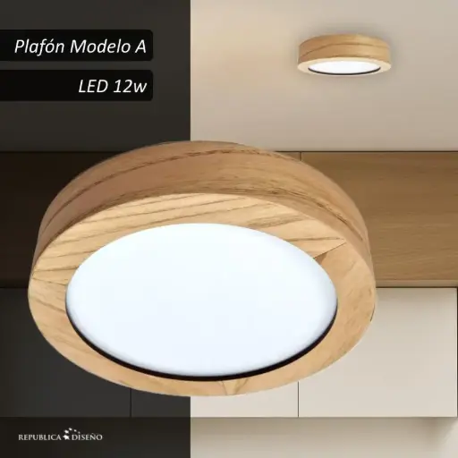 Tubo-A Plafón De Techo Madera 18x6cm Led 12w
