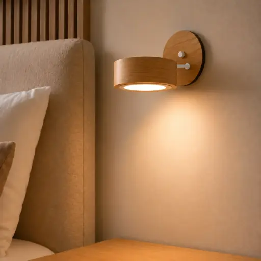 Aplique De Pared Movil Tubo Madera C 14x5cm Led 6w