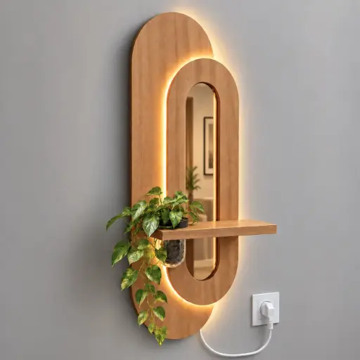 Aplique Deco Led Estante Florero Con Espejo 70x150cm 